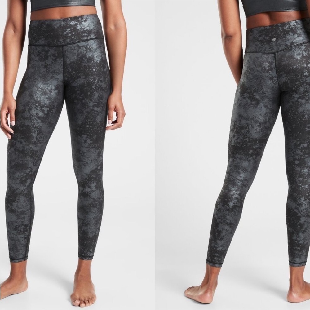 Athleta Elation Misty Lace Tight Legging Powervita Ultra High Rise Metallic Medi
